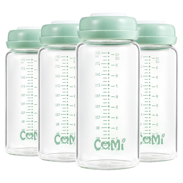 COMI Wide Neck Glass Breastmilk Collection n Storage Bottle, 4 Packs,10oz with