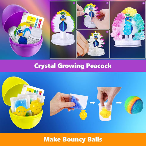 UNGLINGA 4 Jumbo Easter Basket Stuffer Surprise Eggs, 6 Science Experiments for Kids, Educational STEM Kit