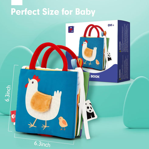 Baby Toys 0-6 Months, High Contrast Newborn Toys, Tummy Time Books with Crinkle, Squeaky Sounds