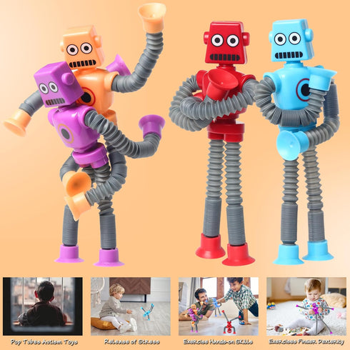 4 Pcs Telescopic Suction Cup Robot Toy - Cool Pop Tubes Sensory Toys for Toddlers, Educational Party Favors