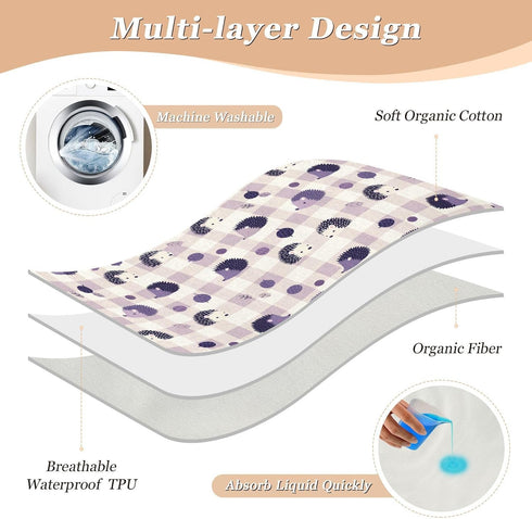 siphylline 52" 34" Purple Hedgehogs Checkered Plaid Extra Large Resuable Changing Pad Covers Waterproof Washable Crib