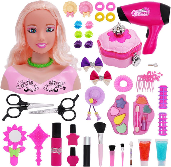 Doll Head for Hair Styling and Makeup - Small Styling Head Doll with Accessories for Girls Makeup Practice