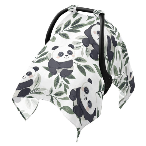 Dalzium Cute Cartoon Panda Leaves Car Seat Cover Baby, Carseat Canopy Cover for