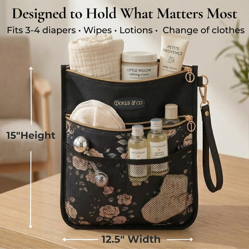 DOKUS & CO Premium Wet Dry Diaper Clutch Structured Waterproof Baby Organizer with Wrist Strap + Matching Washable Wet