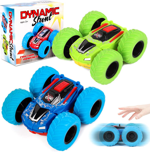M SANMERSEN Flip Cars - 2 Pack 360° Rotating Stunt Car Toys for Boys Ages 3-6, Push and Go Monster Toy Trucks