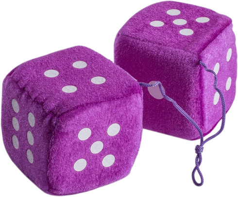 Funny Party Hats Purple Fuzzy Dice, Hanging Car Mirror Dice, 50's Retro