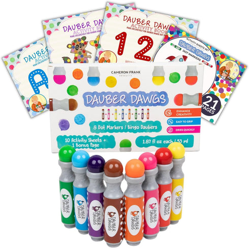 Cameron Frank Products Dot Markers for Toddlers 1-3, Set of 8 Washable Dot Paints with Activity Book PDFs
