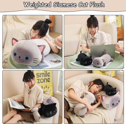 SQEQE Weighted Siamese Cat Plush, Weighted Siamese Cat Stuffed Animal for Anxiety, Cute Siamese Cat Plushies, Soft
