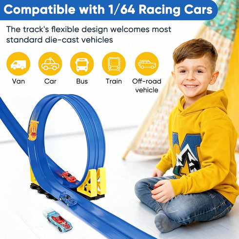 Cieex 16.5 Set 4 4 Flexible Race Track for Kids, Ft Flex Track with Cars & Suction Cups | Roll Up Race Car Track