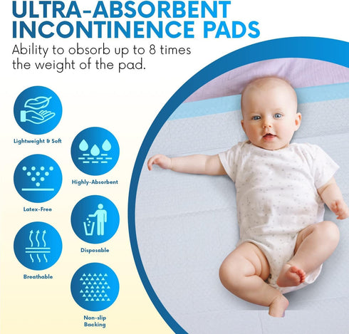 100 Pack,Disposable 17x24 Inches Healqu Baby Changing Pad Liners - Super Soft, Absorbent and Waterproof - Mess-Free