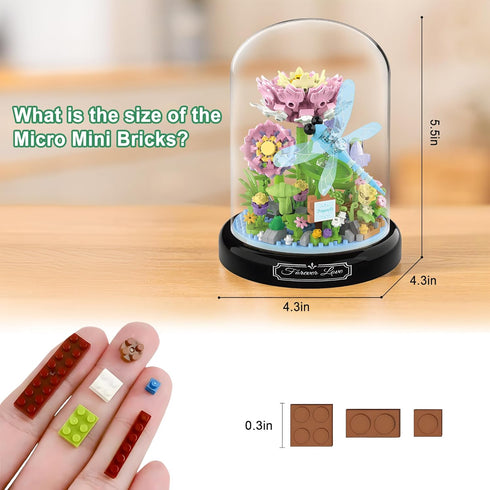 HI-REEKE Flower Dragonfly Bouquet Building Block Set, Micro Mini Botanical Building Toy for Women, 568 PCS