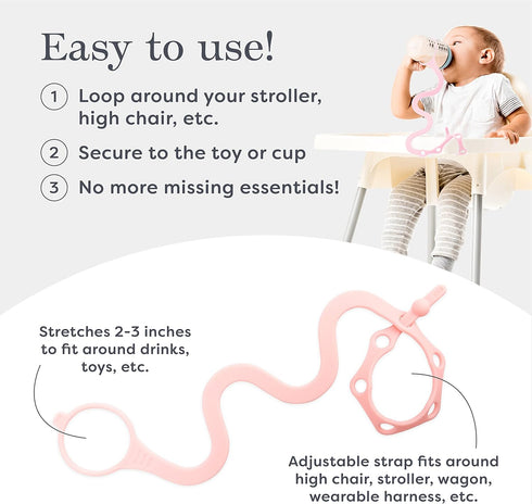 Goji Baby 0-36 Bottle Bungee Cord Strap - Tether with Bungee Cord for Stroller - Dishwasher Safe Strap with Sippy Cup