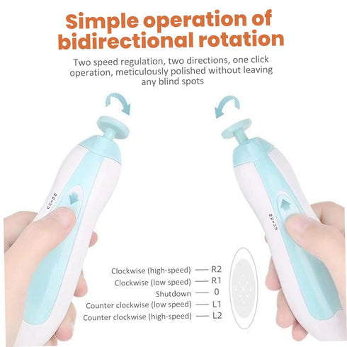 Hotainoys 6-in-1 2 Trimmer Trimmer Baby Nail Filer Electric, Speeds Bidirectional Rotation Baby Nail with LED Light