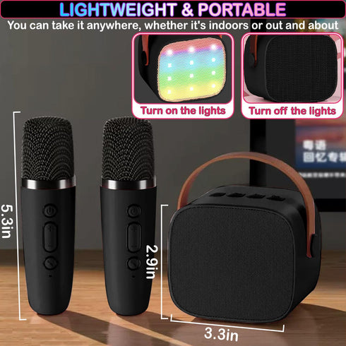 Mini Karaoke Machine for Kids & Adults - Bluetooth Speaker with 2 Wireless Microphones for Home Party
