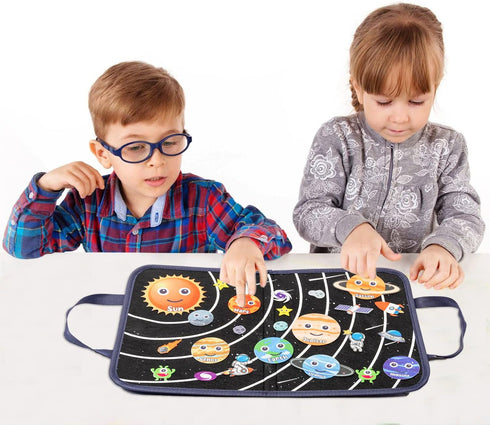 WATINC 25Pcs Outer Space Travel Felt-Board Story Set - Portable Solar System Storytelling Kit for Preschool Learning