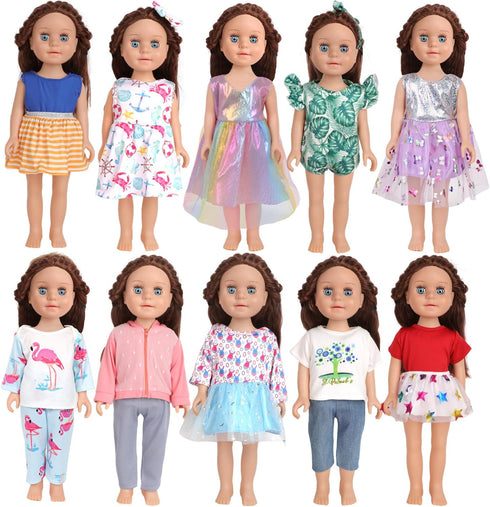 10 Sets of 18 Inch American Doll Clothes, Including 10 of Doll