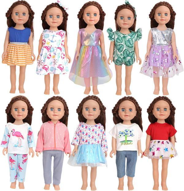10 Sets of 18 Inch American Doll Clothes, Including 10 of Doll