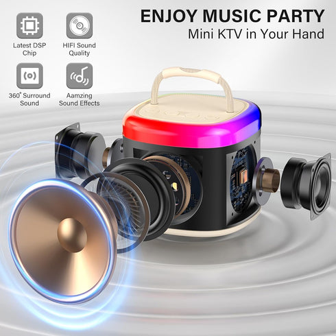 Kids Karaoke Machine, Portable Bluetooth Speaker with Wireless Microphone, Christmas Kids Toys Gifts for Girls 4, 5, 6, 7, 8, 9, 10 +Year Old, Mini Karaoke Machine for Kids