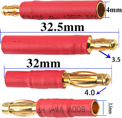 5Pairs ShareGoo No Cable Bullet Connector, 4mm to 3.5mm Banana Gold Plug Adapter for RC Car Boat FPV ESC Motor