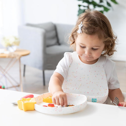 Bumkins Toddler and Baby Suction Plates, Silicone Grip Dish for Babies and Kids, Baby Feeding Supplies, Platinum