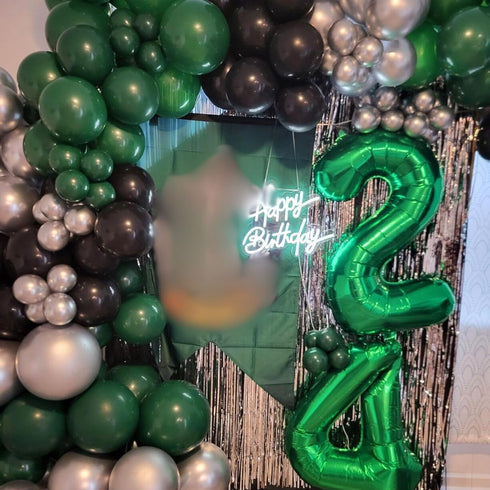 Green Black Balloons, Dark Green Black Silver Confetti Balloons, 35 Pcs 12 Inch for Birthday Party Decorations