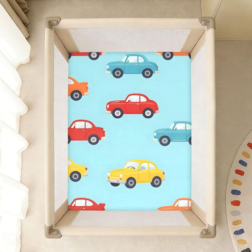 CZXW 52" 28" Cartoon Cars Colorful Crib Sheets Fitted x Natural Cotton Soft & Breathable for Baby Crib Mattress