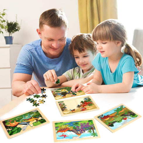 Wooden Puzzles Dinosaur Toys for Kids Ages 3-5 - Set of 4 Packs with 20-Piece Wood Jigsaw Puzzles