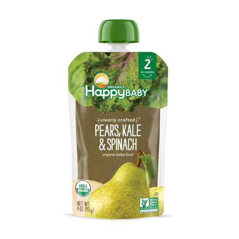2 4 (Pack 16) Happy Baby Organics Stage Baby Food Pouches, Gluten Free, Vegan & Healthy Snack, Clearly Crafted Fruit
