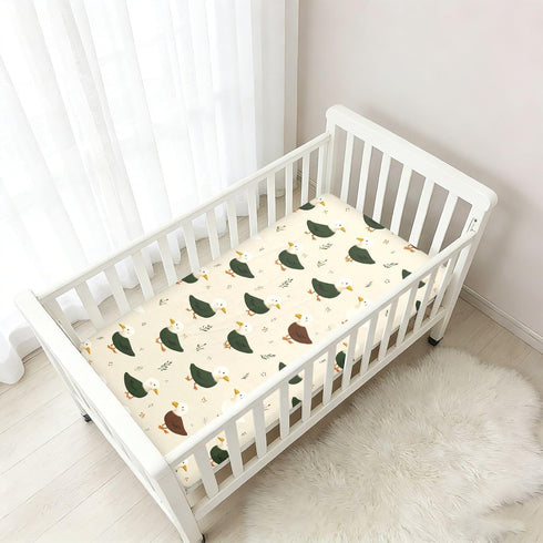 miaozhen 1 Pack 52x28 Cotton Baby Crib Sheets Ultra Soft Naughty Jurassic Mallard Duck Playard Mattress Sheets