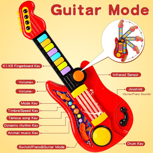 2-in-1 3-5 Kids Guitar-Piano Musical Instrument, Toddler Guitar for Year Old Boys Girls, Adjustable Educational Toy