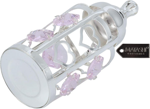 Matahi Silver Plated Crystal Studded Baby Bottle Ornament with Light Pink Crystals - Great Gift for Baby Shower, New