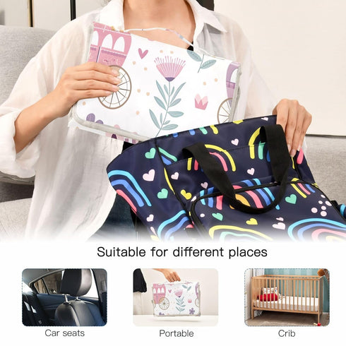 WELLDAY Princess Castle Pink Portable Diaper Changing Pad - Waterproof Foldable Baby Diaper Changing Pad with Built