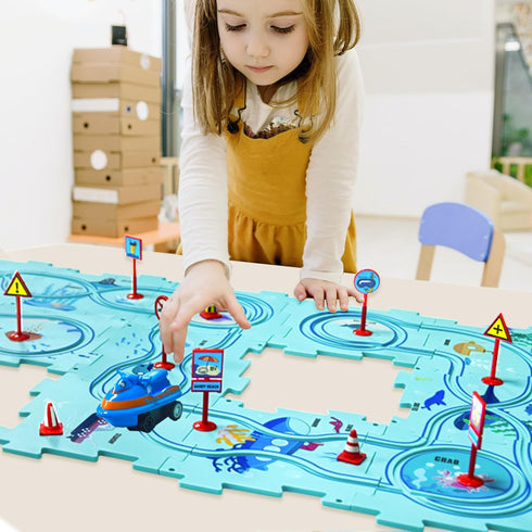 Montessori Toys for 3-6 Year Old Boys Girls - Puzzles with Vehicle, Toddler Puzzle Track Play Set Gift, Educational
