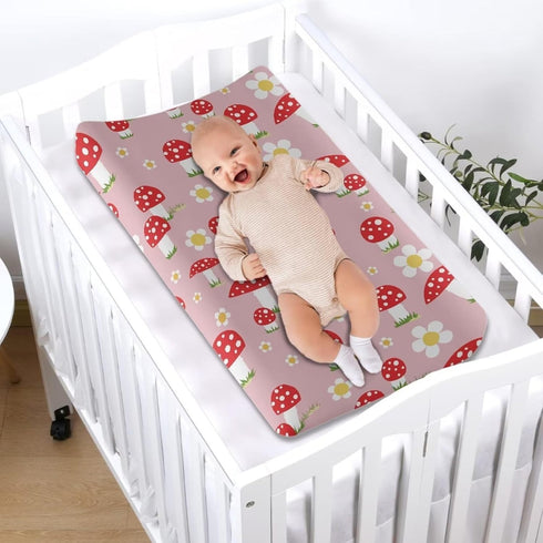 Mushroom Changing Pad Cover, Waterproof Stretchy Baby Changing Table Cover Fit 32"x16" Comfy Cozy Universal Tray Table