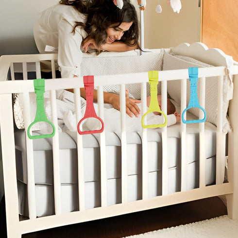 8Pcs (4 Pull Up Rings - Baby Walking Exercises Assistant - Bed & Crib Stand Up Rings Colors)