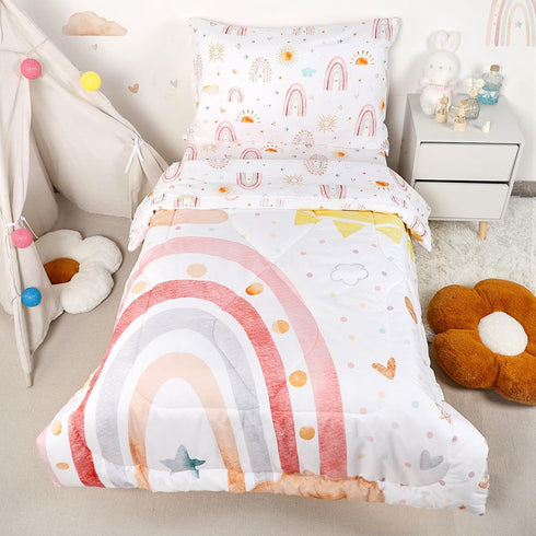 Set 4 Set, Set Toddler Bedding for Girls, Piece Rainbow Toddler Girl Bedding Super Soft & Lightweight Toddler Comforter