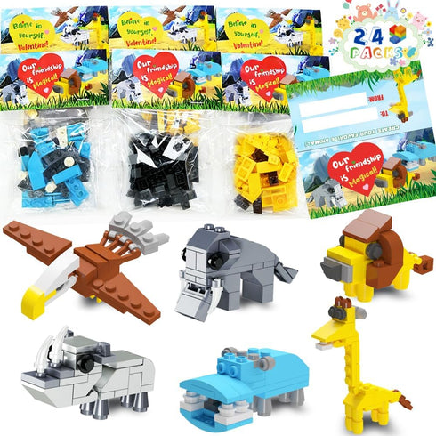 WODMAZ 24 Packs Safari Animal Building Blocks for Kids, Animal Building Toys Set