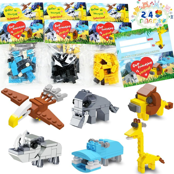 WODMAZ 24 Packs Safari Animal Building Blocks for Kids, Animal Building Toys Set