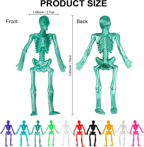Konsait 24 Pack Stretchy Skeletons, Random 10 Glitter Color Sensory Bendable Toys, Party Favors for Kids Halloween