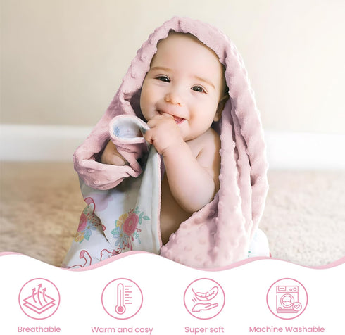 SANDJEST Unicorn Baby Blanket, 30 x 40, Kids Throw Minky Blanket with Double Layer Dotted Backing, Birthday Gift
