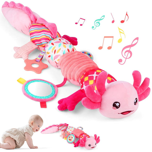 Baby Girls Toys 0-6 Months,Infant Sensory Caterpillar Pink Axolotl Baby Musical Rattles