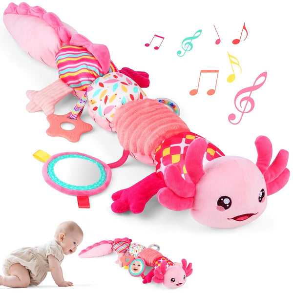 Baby Girls Toys 0-6 Months,Infant Sensory Caterpillar Pink Axolotl Baby Musical Rattles