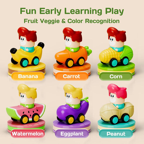1-3, Set, 18 24 1st 1-2 iPlay, iLearn Press to Go Car Toys for Toddlers Baby Fruit Racing Cars, Infant Play Vehicle