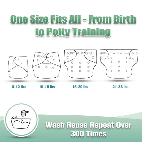 6 Pack Wegreeco Cloth Diapers with Inserts & Wet Bag, Washable Reusable Diapers for Babies, One Size Adjustable