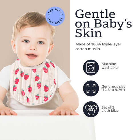 Set 3 3 Itzy Ritzy of Baby Bibs - Ultra-Soft Adjustable Infant & Toddler Bibs Made of Triple-Layer Cotton Muslin, Ideal