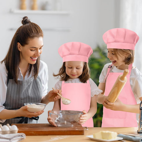 Children Chef Hat and Apron Set, Adjustable Kids Apron with 2 Pockets for Cooking Baking