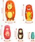 Stacking Wooden Handmade Matryoshka Dolls, 5 Piece Cute Cartoon Animal Pattern, Russian Nesting Dolls for Kids (Orange)