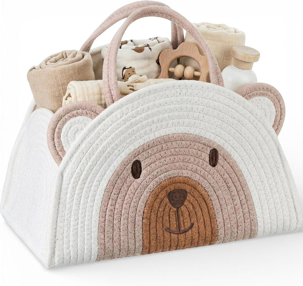 CimoroWin Large Baby Diaper Caddy Organizer Cute Bear Cotton Rope Empty Gift Basket
