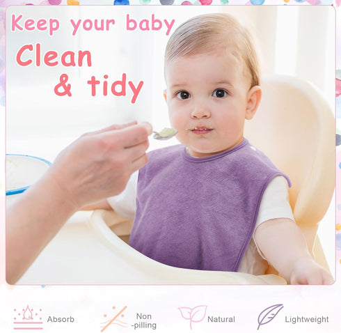 Hercicy 5 Pcs Unisex Toddler Baby Bibs, Full Coverage Terry Cloth with Snap Button for 2-4 Years Feeding