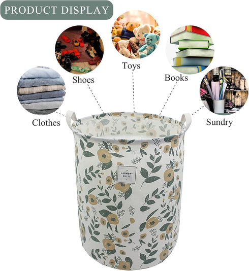 Mziart Large Floral Printing Collapsible Laundry Basket, Waterproof Canvas Storage Bin for Baby Girls Kids Toys Clothes